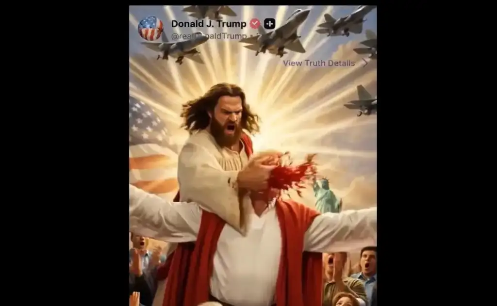 Clipe de cerca de 10 segundos começa reproduzindo a imagem de IA que Trump havia postado dias antes