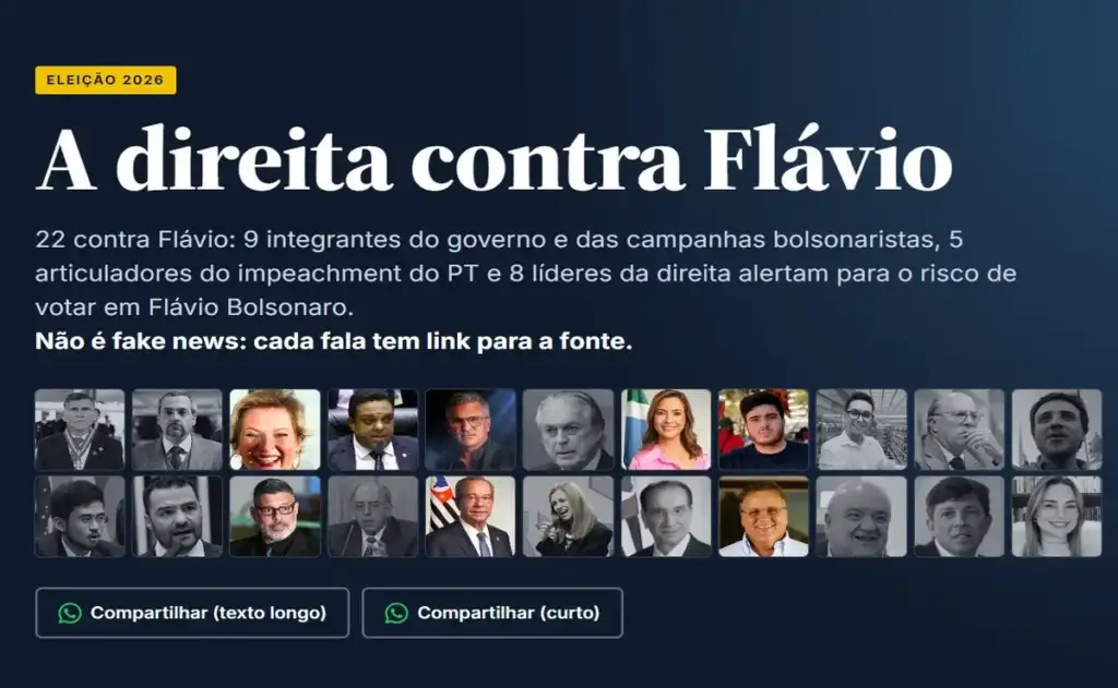 “Direita contra Flávio”: site reúne depoimentos de 22 ex-bolsonaristas e direitistas que rejeitam candidato do PL