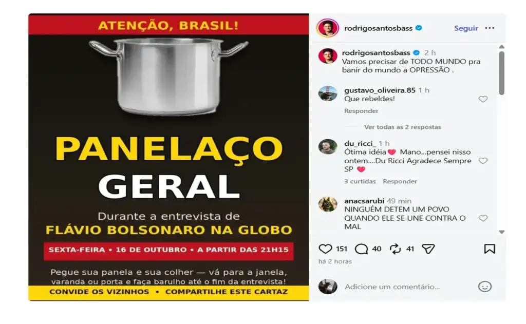 Panelaço é convocado para sabatina de Flávio Bolsonaro na Globo nesta sexta